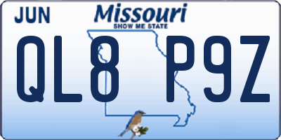 MO license plate QL8P9Z