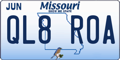 MO license plate QL8R0A