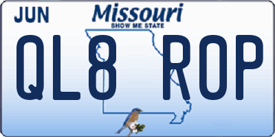 MO license plate QL8R0P