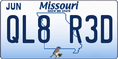 MO license plate QL8R3D