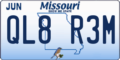 MO license plate QL8R3M