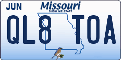 MO license plate QL8T0A