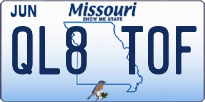 MO license plate QL8T0F