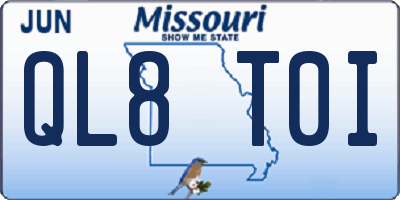 MO license plate QL8T0I
