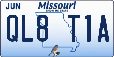 MO license plate QL8T1A