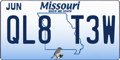 MO license plate QL8T3W
