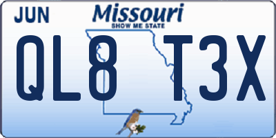 MO license plate QL8T3X