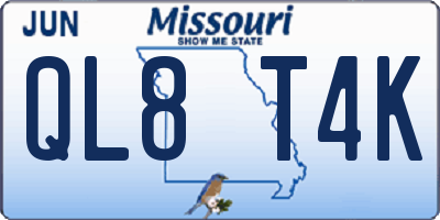 MO license plate QL8T4K