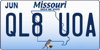 MO license plate QL8U0A