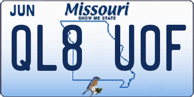 MO license plate QL8U0F