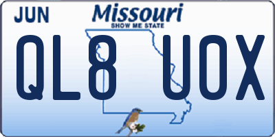 MO license plate QL8U0X