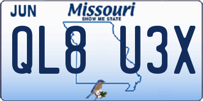 MO license plate QL8U3X