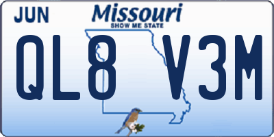 MO license plate QL8V3M