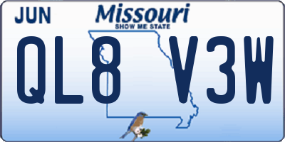 MO license plate QL8V3W