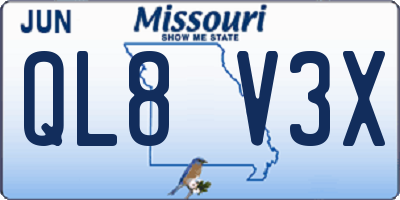MO license plate QL8V3X