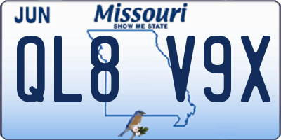MO license plate QL8V9X