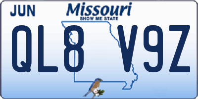MO license plate QL8V9Z