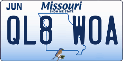 MO license plate QL8W0A