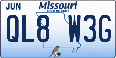 MO license plate QL8W3G