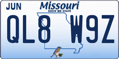MO license plate QL8W9Z
