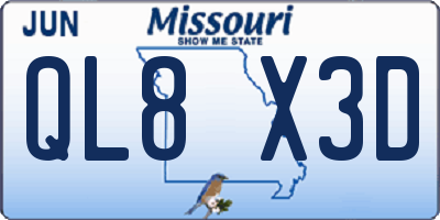 MO license plate QL8X3D
