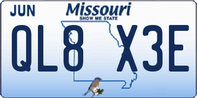 MO license plate QL8X3E
