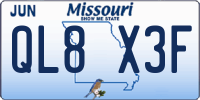 MO license plate QL8X3F
