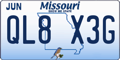 MO license plate QL8X3G