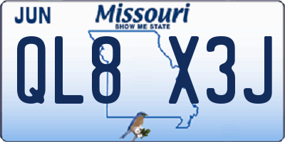 MO license plate QL8X3J