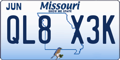 MO license plate QL8X3K
