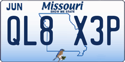 MO license plate QL8X3P