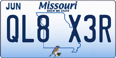 MO license plate QL8X3R