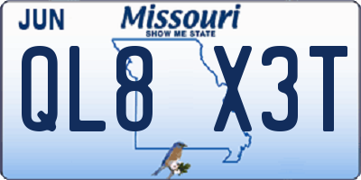 MO license plate QL8X3T