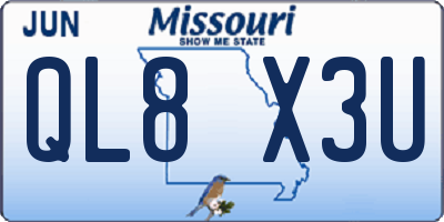 MO license plate QL8X3U