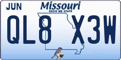 MO license plate QL8X3W