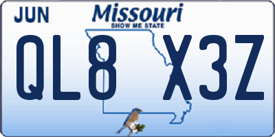 MO license plate QL8X3Z