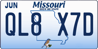 MO license plate QL8X7D