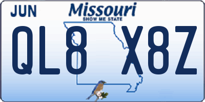 MO license plate QL8X8Z