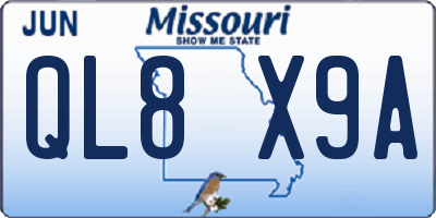 MO license plate QL8X9A