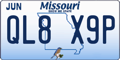 MO license plate QL8X9P