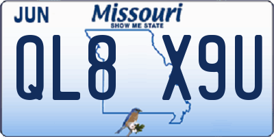 MO license plate QL8X9U