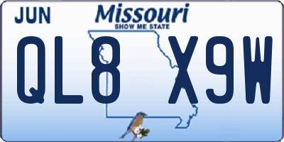 MO license plate QL8X9W