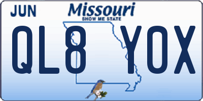 MO license plate QL8Y0X
