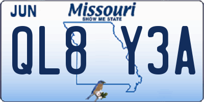 MO license plate QL8Y3A