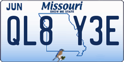 MO license plate QL8Y3E