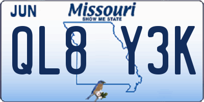 MO license plate QL8Y3K