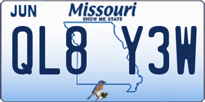 MO license plate QL8Y3W
