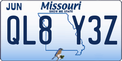 MO license plate QL8Y3Z