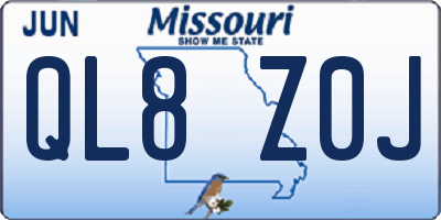 MO license plate QL8Z0J