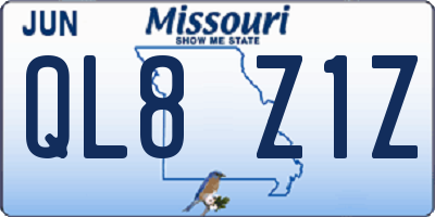 MO license plate QL8Z1Z